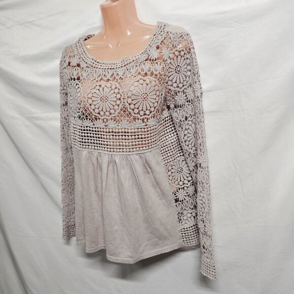Sundance Boho Crochet Top Blouse Women Size S Gray Cotton - Picture 11 of 11